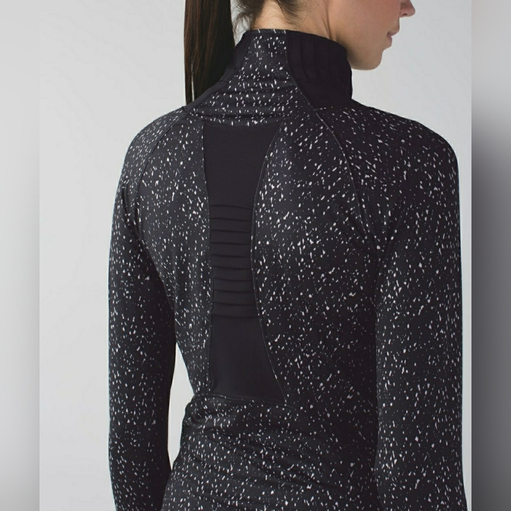 Lululemon Speckled Black White 1/2 Zip Pullover Running Jacket Mock Neck Size 4